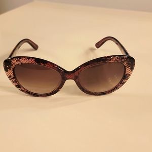 Valentino burgundy and pink cat eye sunglasses with black lace print